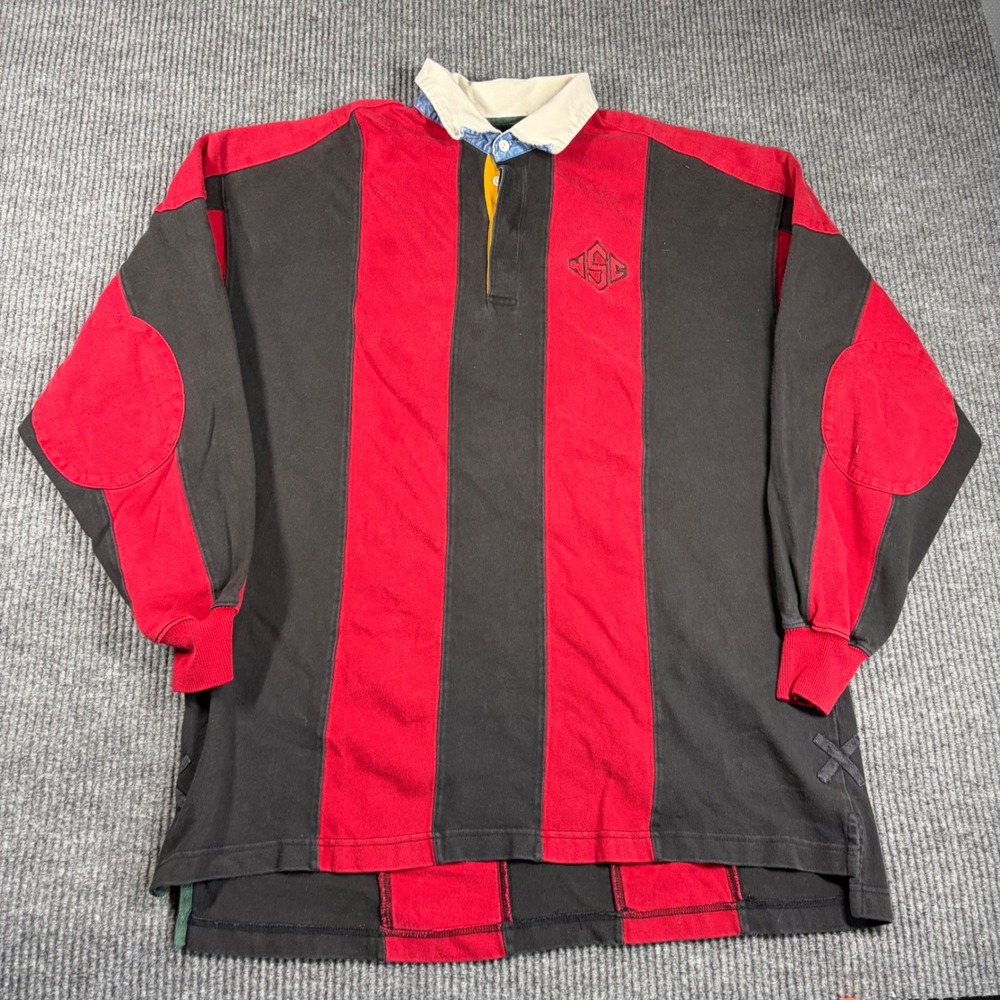 Vintage Boa Resort Shirt Mens 2XL Rugby Red Black Striped‎ Long Sleeve Cotton